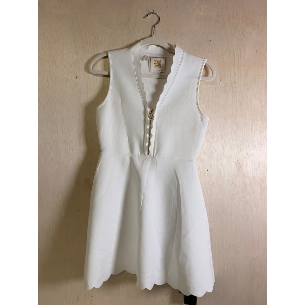 Emily McCarthy Tennis Dress Womens XS White Excellent Scalloped Half-Zip Mini